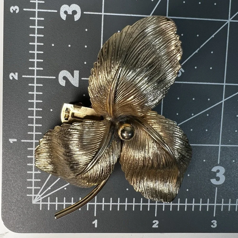Hobe Gold Tone Flower Hair Clip French Barrette MCM Vintage RARE Please Read